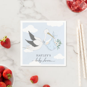 Serviette En Papier Baby shower de la cigogne bleue