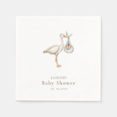 Serviette En Papier Baby shower de la cigogne d'aquarelle minimale (Devant)