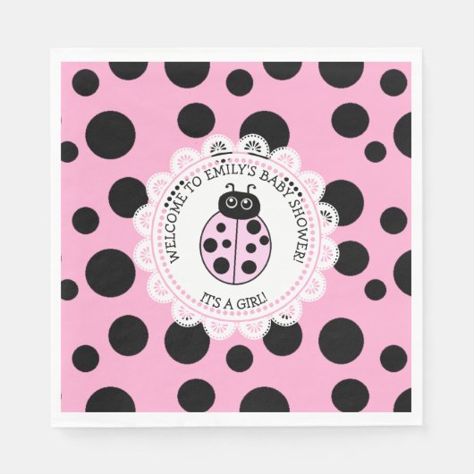 Serviette En Papier Baby shower de la fille de Ladybug rose (Devant)