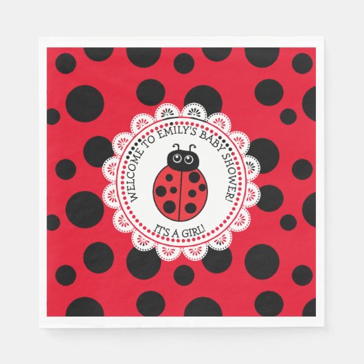 Serviette En Papier Baby shower de la fille Red Ladybug (Devant)