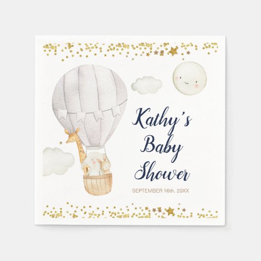 Serviette En Papier Baby shower de la Jungle à air chaud blanc (Devant)