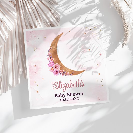 Serviette En Papier Baby shower de la lune d'or