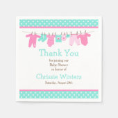 Serviette En Papier Baby shower de ligne bébé rose et vert (Devant)