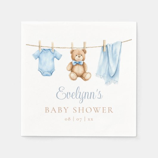 Serviette En Papier Baby shower de linge bleu bébé garçon (Devant)