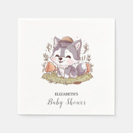 Serviette En Papier Baby shower de loup jouant enchanté (Devant)