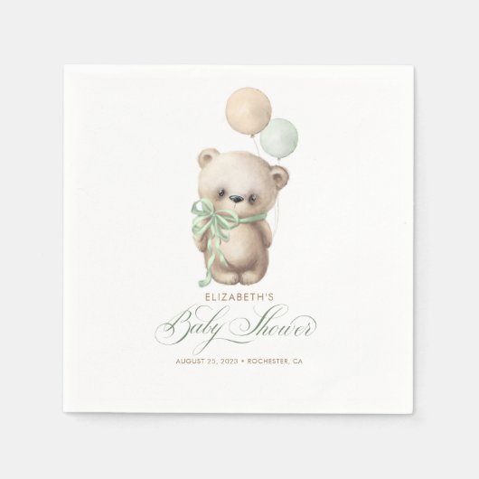 Serviette En Papier Baby shower de l'ours Brown en peluche (Devant)