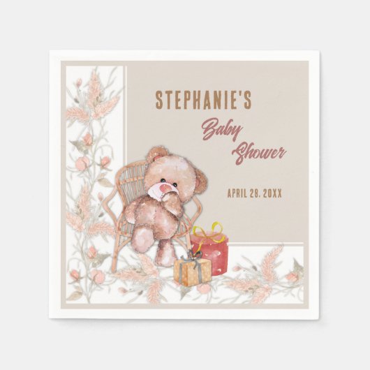 Serviette En Papier Baby shower de l'ours en peluche Boho (Devant)
