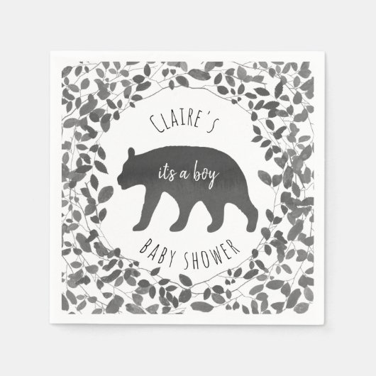 Serviette En Papier Baby shower de l'ourson noir et blanc (Devant)