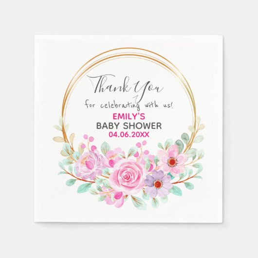 Serviette En Papier Baby shower de Merci de rose fleuri (Devant)