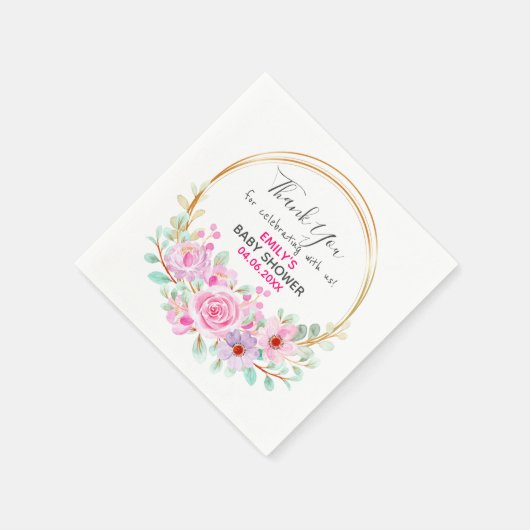Serviette En Papier Baby shower de Merci de rose fleuri (Coin)