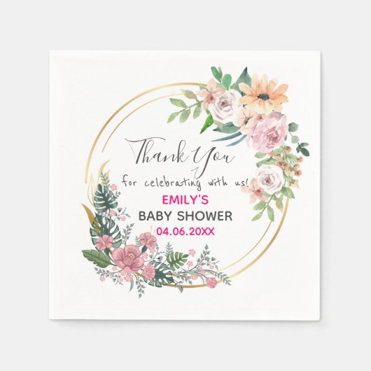 Serviette En Papier Baby shower de Merci de  rose fleuri (Devant)