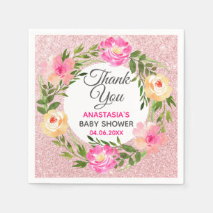 Serviette En Papier Baby shower de Merci rose de  rose or
