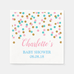 Serviette En Papier Baby shower de Naples avec points d'or bleu rose