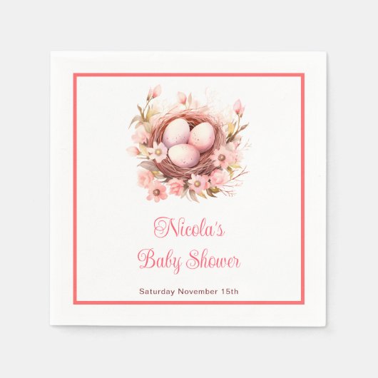 Serviette En Papier Baby shower de nids d'oiseaux de printemps (Devant)