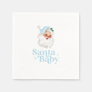 Serviette En Papier Baby shower de Noël Bébé Retro Blue Père Noël