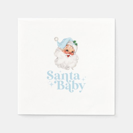 Serviette En Papier Baby shower de Noël Bébé Retro Blue Père Noël (Devant)