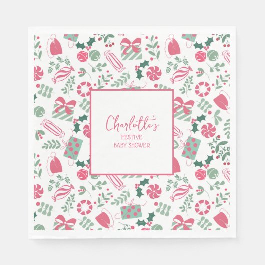 Serviette En Papier Baby shower de Noël festif (Devant)