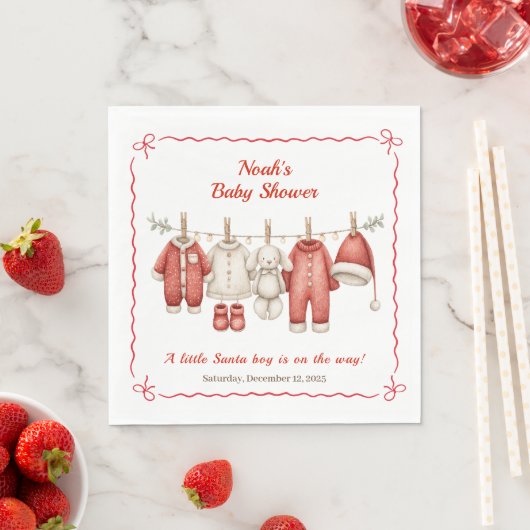 Serviette En Papier Baby shower de Noël Garçon | Père Noël Baby Red & (En situation)