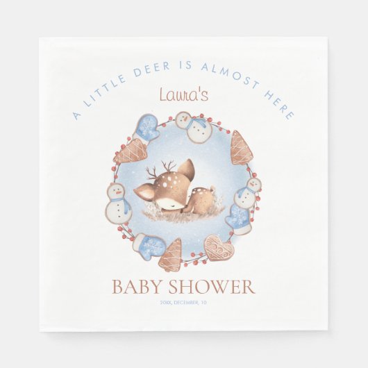 Serviette En Papier Baby shower de Noël Papier de Cerf Bleu serviettes (Devant)