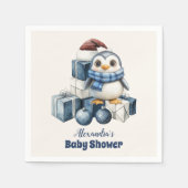 Serviette En Papier Baby shower de Noël Pingouin Bleu (Devant)
