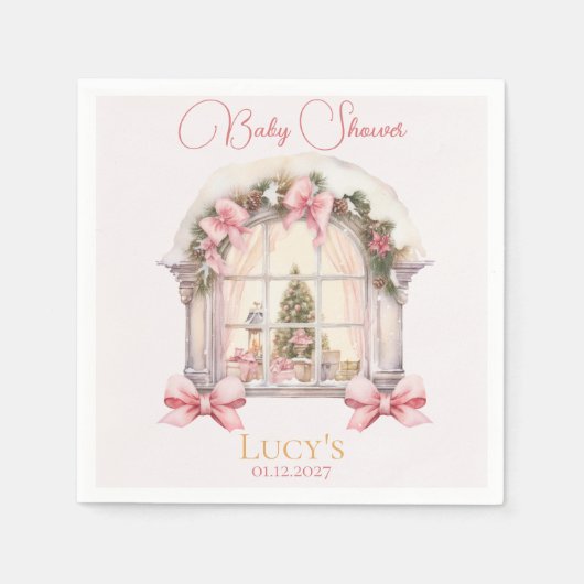 Serviette En Papier Baby shower de Noël Pink Nutcracker Aquarelle (Devant)