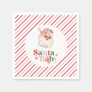 Serviette En Papier Baby shower de Noël Retro Pink Père Noël bébé