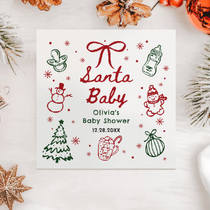 Serviette En Papier Baby-Shower de Noël Rouge et Vert Dessiné à la Mai