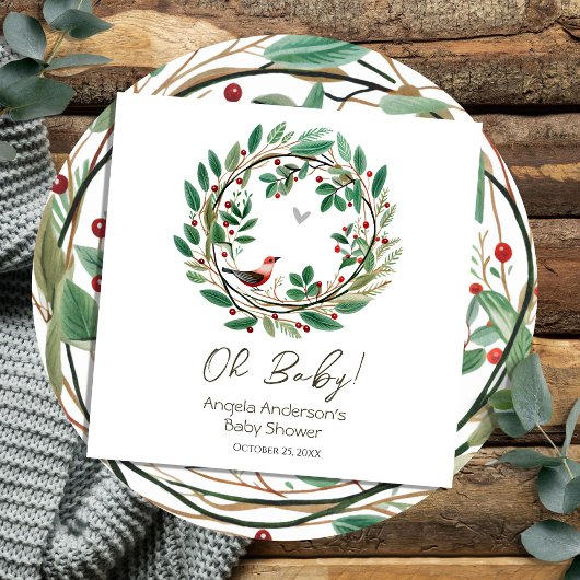 Serviette En Papier Baby shower de Noël Wreath Berry