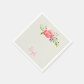 Serviette En Papier Baby shower de nom de script floral rose (Coin)