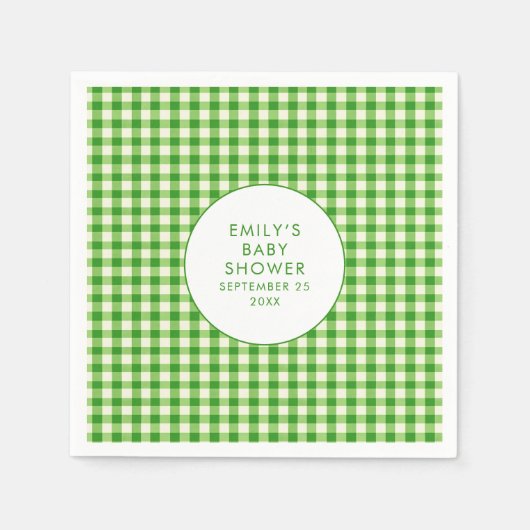 Serviette En Papier Baby shower de nom En vichy vert cultivé localemen (Devant)