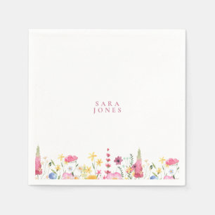 Serviette En Papier Baby shower de nom rose personnalisé Fleur sauvage