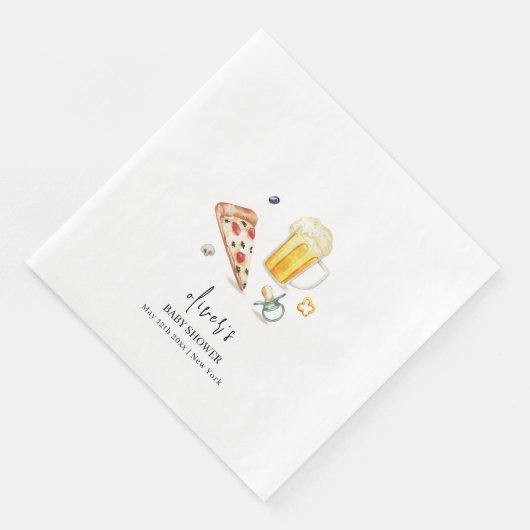 Serviette En Papier Baby shower de pacifier des bières de pizza rustiq (Coin)