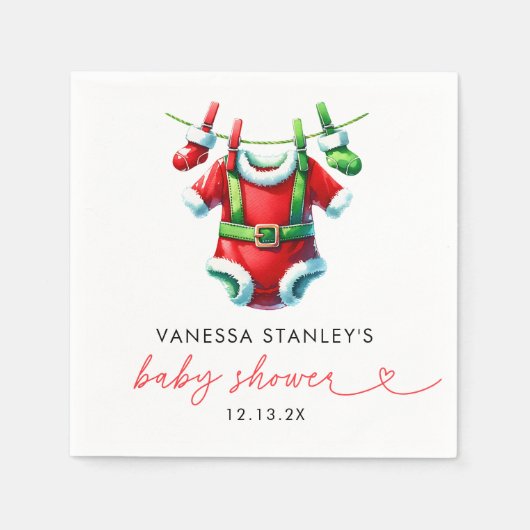 Serviette En Papier Baby shower de Père Noël Red Holly (Devant)