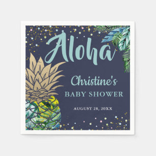 Serviette En Papier Baby shower de plage Blue Tropical Pineappy Beach