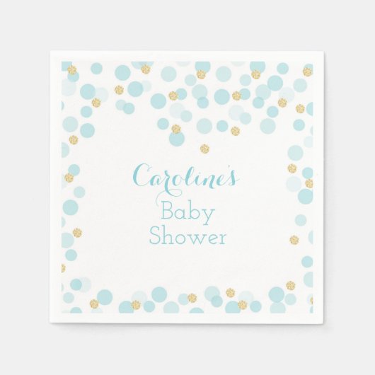 Serviette En Papier Baby shower de points d'or bleu (Devant)
