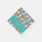 Serviette En Papier Baby shower de printemps Turquoise rose rétro (Coin)