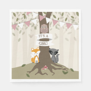 Serviette En Papier Baby shower de région boisée - fille