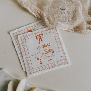 Serviette En Papier Baby shower de ruban à main d'oie argentée rétro