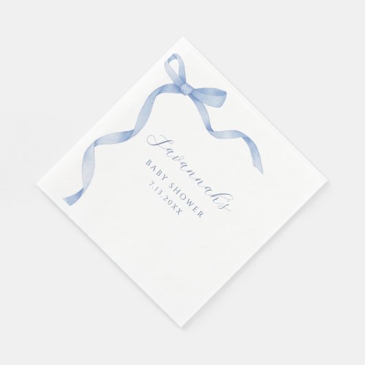 Serviette En Papier Baby shower de ruban à souffle bleu (Coin)