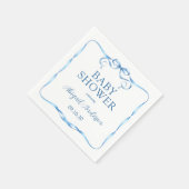 Serviette En Papier Baby shower de ruban bleu aquarelle (Coin)