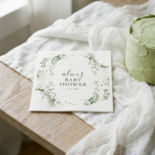 Serviette En Papier Baby shower de script botanique verdoyant
