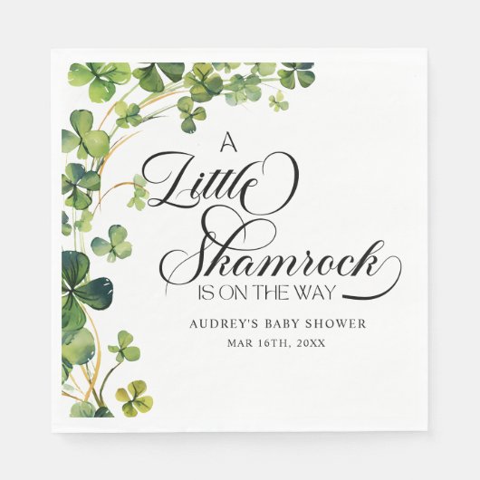 Serviette En Papier Baby shower de script de petit Shamrock aquarelle (Devant)