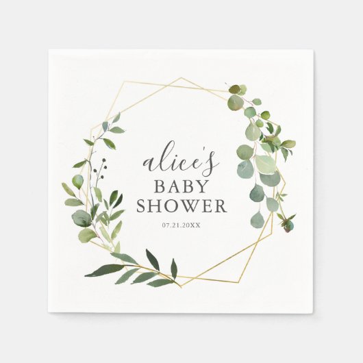 Serviette En Papier Baby shower de script Eucalyptus verdoyant (Devant)
