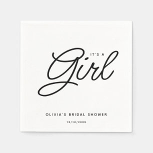 Serviette En Papier Baby shower de script moderne C'est une fille