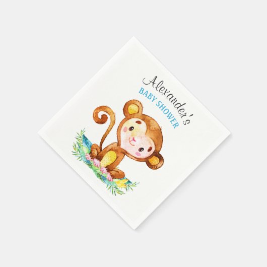 Serviette En Papier Baby shower de singe d'aquarelle (Coin)