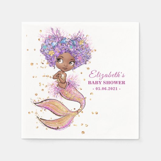 Serviette En Papier Baby shower de sirène afro-américain (Devant)