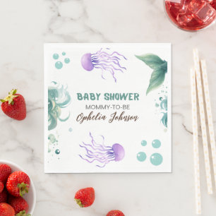 Serviette En Papier Baby shower de sirène couleur méduse aquarelle