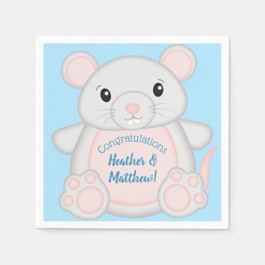 Serviette En Papier Baby shower de souris bleu (Devant)