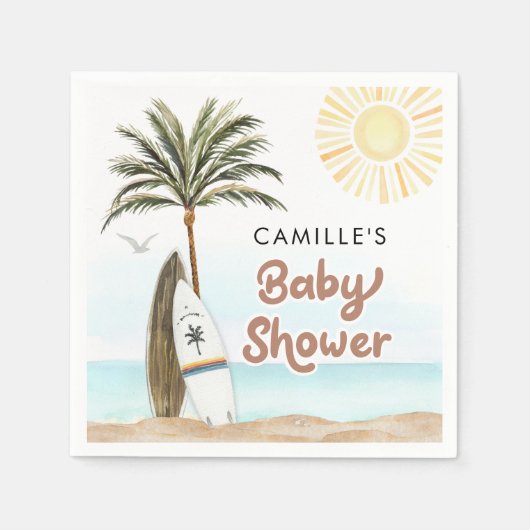 Serviette En Papier Baby shower de Surf de plage (Devant)