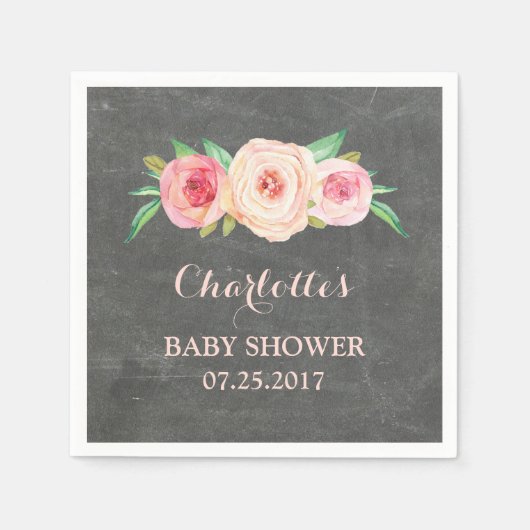 Serviette En Papier Baby shower de tableau noir rose (Devant)